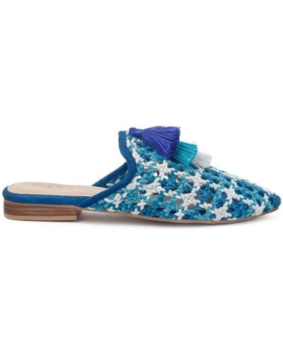 Rag & Co Mariana Woven Flat Mules With Tassels - Blue