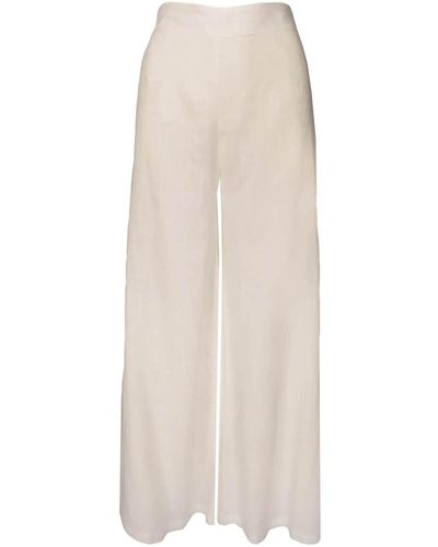 Haris Cotton Solid Linen Blend Bell Bottom Pants - Natural
