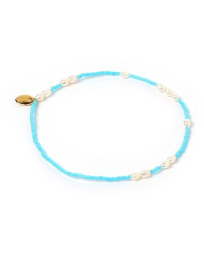 ARMS OF EVE Poppy Pearl & Glass Beaded Anklet - Blue