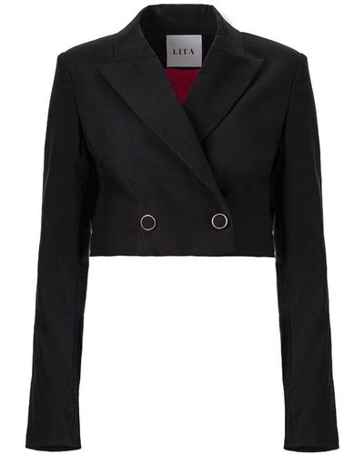 Lita Couture Cropped Wool Blazer In - Black