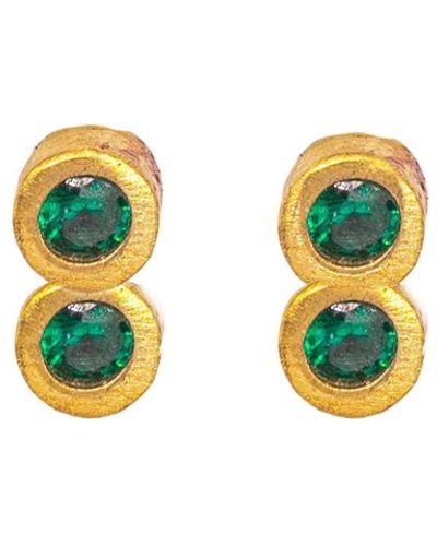 Lily Flo Jewellery Disco Dot Double Emerald Stud Earrings - White
