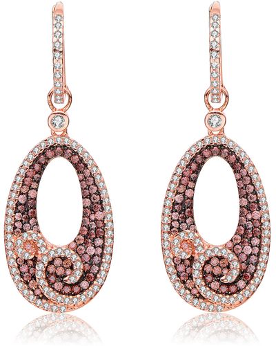 Genevive Jewelry Sterling Silver Gold Plating Cubic Zirconia Open Oval Dangle Swirl Earring - Pink