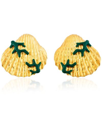 Milou Jewelry Seashell Earrings With Dark Coral - Green