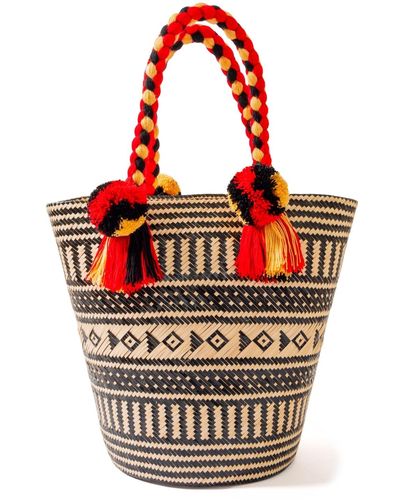 Washein Premium Summer Woven Straw Basket Bag - Red