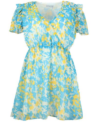 blonde gone rogue Wildflower Surplice Day Dress, Upcycled Polyester, In Colourful Print - Blue