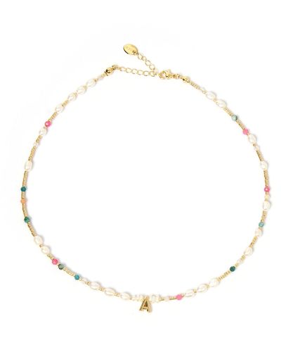 ARMS OF EVE Beaded Gemstone & Pearl Initial Necklace - Multicolor