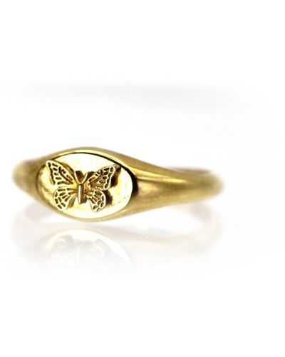VicStoneNYC Fine Jewelry Beautiful Hope Butterfly Yellow Solid Signet Ring - Metallic