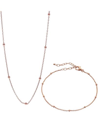 Spero London Bead Chain Sterling Silver Satellite Necklace & Bracelet Set - Metallic