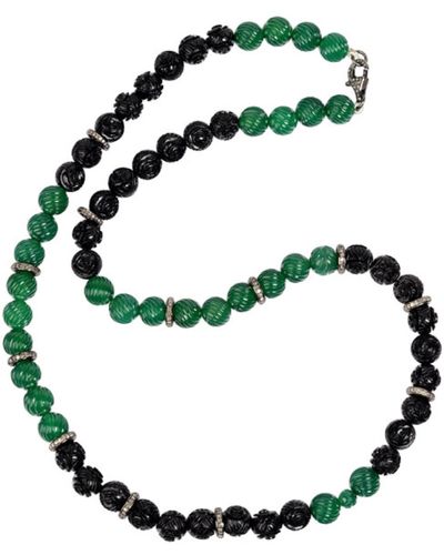 Artisan Natural Onyx Matinee Necklace Sterling Silver Jewellery - Green