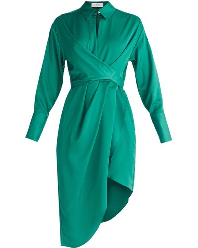 Paisie Asymmetric Hem Shirt Dress In - Green