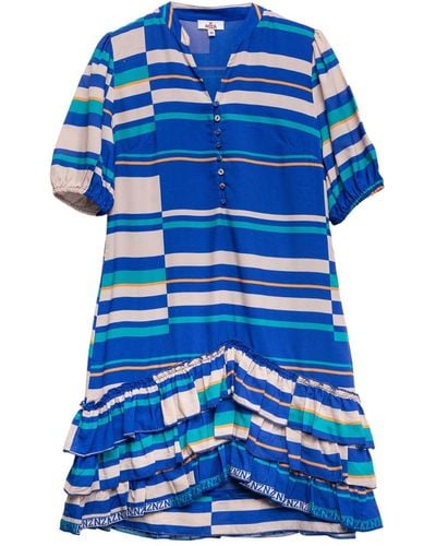 Niza Short Dress With Ruffles And V Neckline - Blue