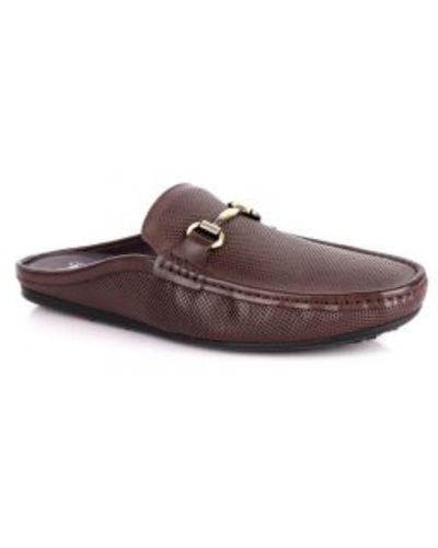 DAVID WEJ Soft Leather Slip On Loafers With Buckle – - Brown