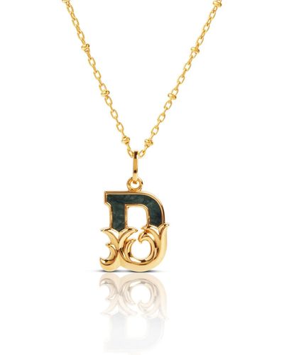 Kasun Plated D Initial Necklace With Green Marble - Metallic