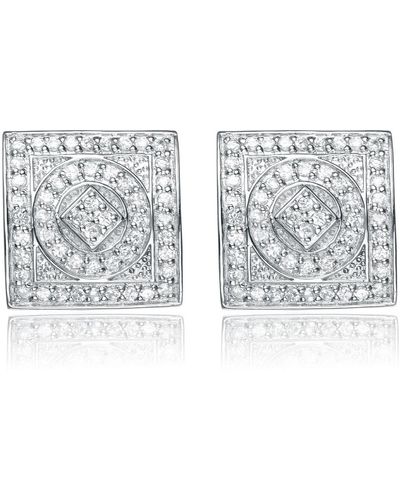 Genevive Jewelry Sterling Silver Cubic Zirconia Pave Square Earrings - Metallic