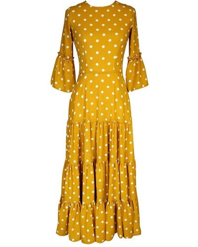 Jennafer Grace Petite Mustard Polka Dot Ruffle Dress - Yellow