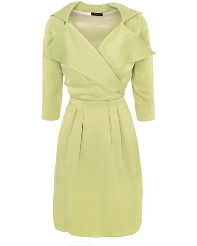 AVENUE No.29 Lapel Wrap Viscose Midi Dress - Yellow