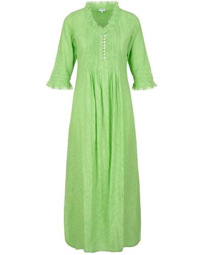 At Last Cotton Annabel Maxi Dress In Hand Woven In Lime - Green