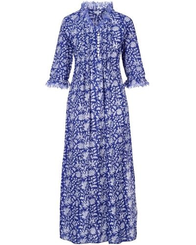 At Last Cotton Annabel Maxi Dress In With White Flower - Blue