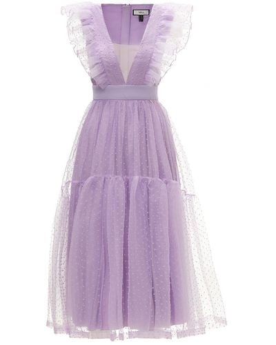 Nissa Polka-dots Midi Dress Purple