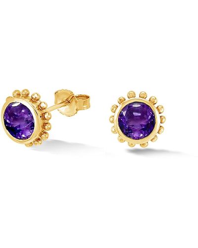 Dower & Hall Fine Yellow Gold Anemone Studs With Amethyst - Multicolour