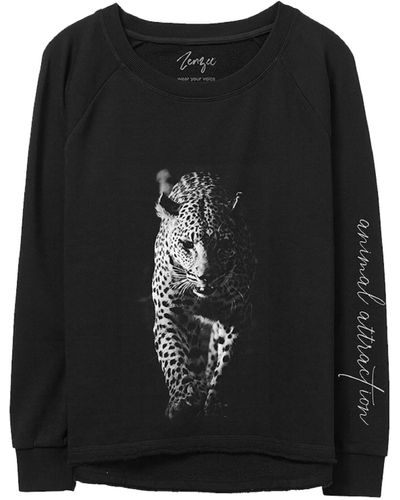 Zenzee Leopard Animal Print Crewneck Sweatshirt - Black