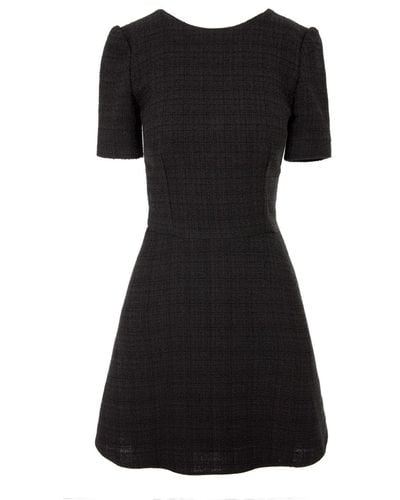 AVENUE No.29 Flared Short Sleeve Boucle Dress - Black