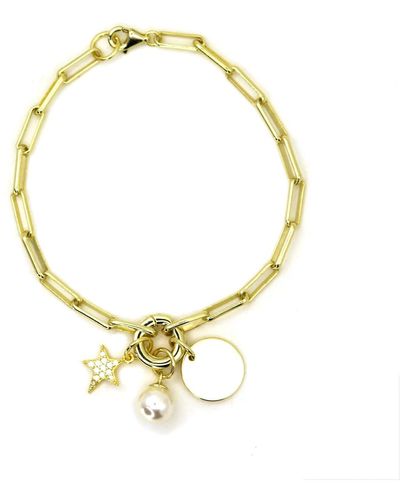 VicStoneNYC Fine Jewelry Pearl Star Circle Disk Charms Vermeil Bracele - Metallic