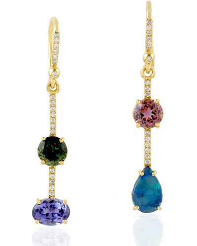Artisan 18k In Multi Gemstone With & Diamond Dangle Earrings - Blue