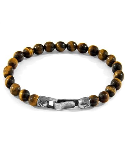 Anchor and Crew Tigers Eye Nachi Silver & Stone Beaded Bracelet - Brown