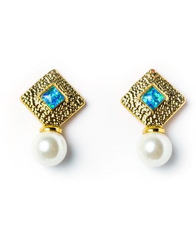 EUNOIA Jewels Lulua Gold Opal Pearl Earrings - Blue