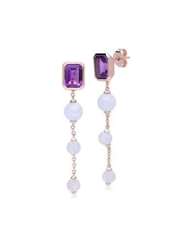 Gemondo Ecfew Rose Gold Plated Sterling Silver Amethyst & Blue Lace Agate Dangle Drop Earrings - Pink