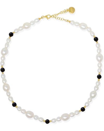 Vintouch Italy Bianca Gold-plated Pearl And Onyx Necklace - Metallic