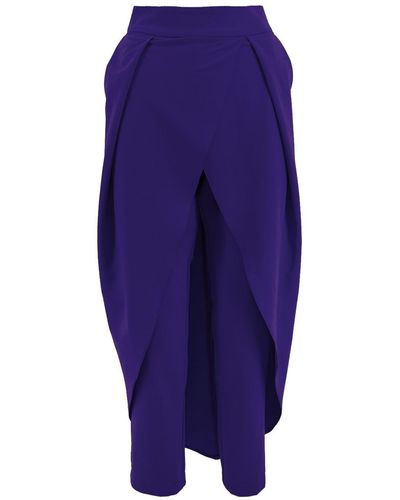 BLUZAT Purple Pants With Skirt - Blue