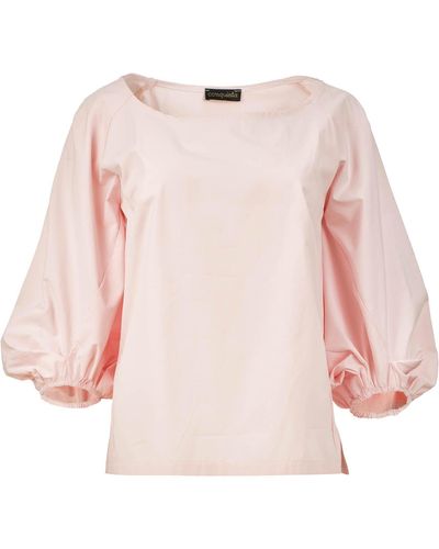 Conquista Blush Cotton Poplin Puff-sleeve Blouse - Pink