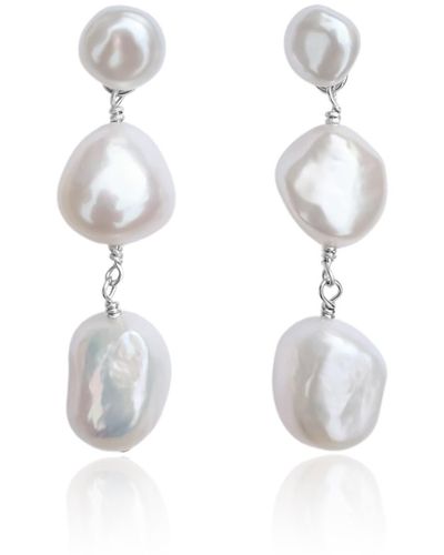 Kiri & Belle Laila Three Pearl Drop Sterling Earrings - White