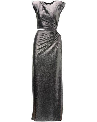 BLUZAT Metallic Maxi Dress With Asymmetrical Cut-outs And Oversized Shoulders - Black
