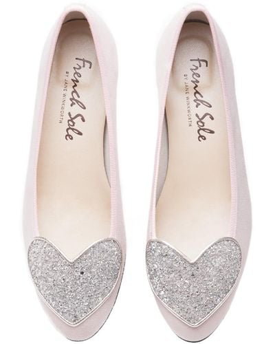 French Sole Love Heart Pink Suede Silver Glitter Heart - Multicolor