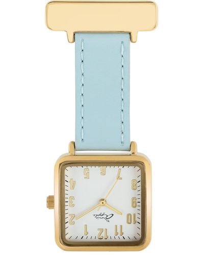 Bermuda Watch Company Annie Apple Square Gold White Blue Leather Nurse Fob Watch