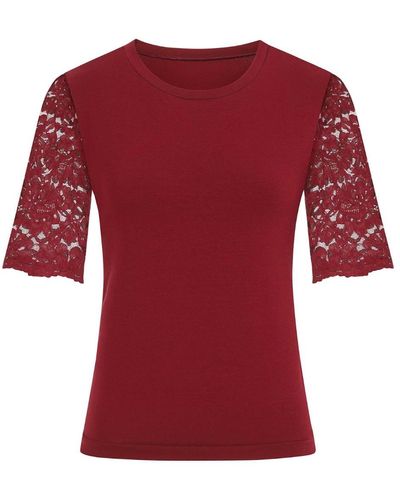 Sophie Cameron Davies Burgundy Cotton Lace Sleeve T-shirt - Multicolor