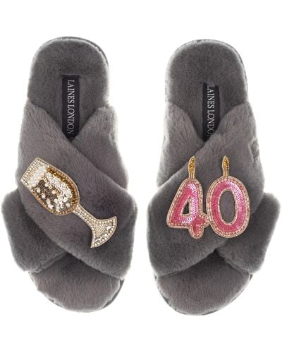 Laines London Classic Laines Slippers With 40th Birthday & Champagne Glass Brooches - Brown