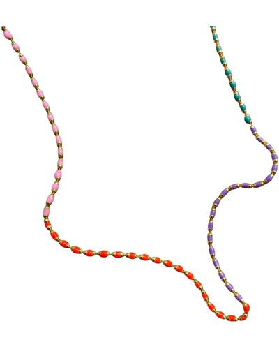 Spero London Sterling Silver Enamel Mine Beaded Colourful Rainbow Necklace - Metallic