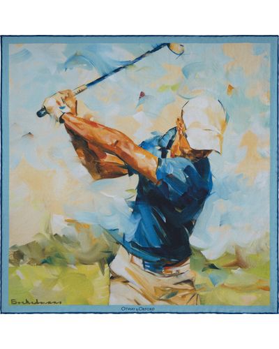 Otway & Orford 'golf Swing' Silk Pocket Square. Full-size. - Blue