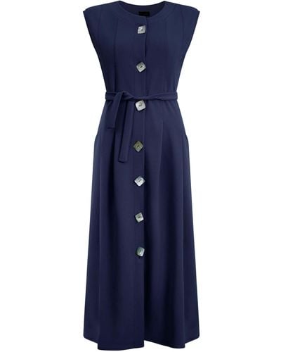 James Lakeland Buttoned Pocket Sleeveless Midi Dress Navy - Blue