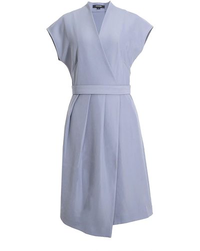 Smart and Joy Wrap Effect V-neck Dress - Blue