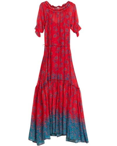 Niza Wide Long Dress With Ruffle - Red