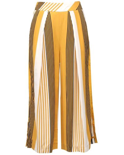 Smart and Joy Stripe Print Fold Capri Trousers - Metallic