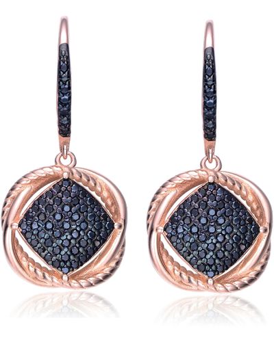 Genevive Jewelry Rose & Black Plated Sterling Silver Cubic Zirconia Dangling Earrings - Blue
