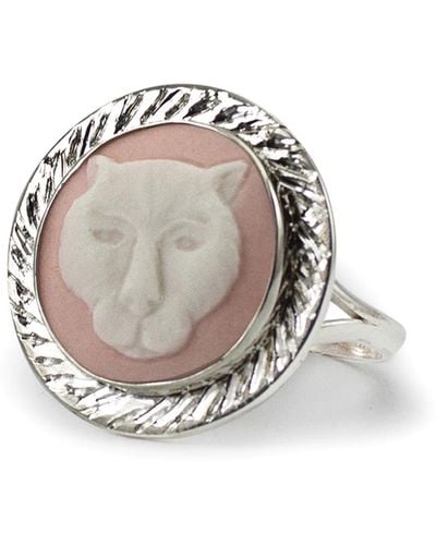 Vintouch Italy Pink Panther Cameo Ring - White