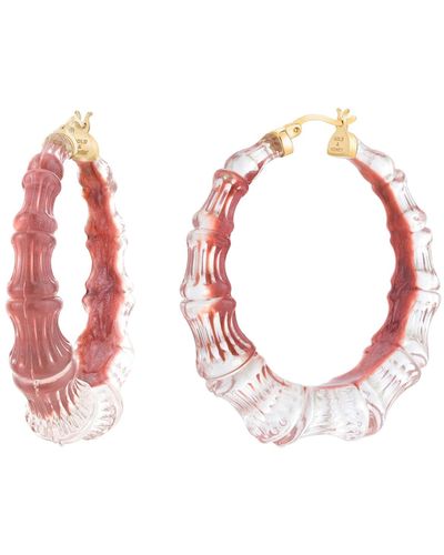 Gold & Honey Bamboo Illusion Hoop Earrings In Cocoa Brown - Pink