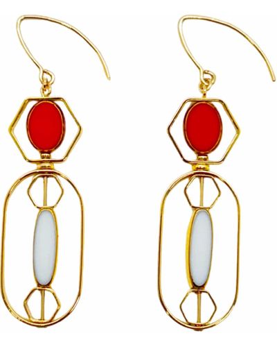 Aracheli Studio White And Red Vintage German Glass Beads Art Deco Earrings - Metallic